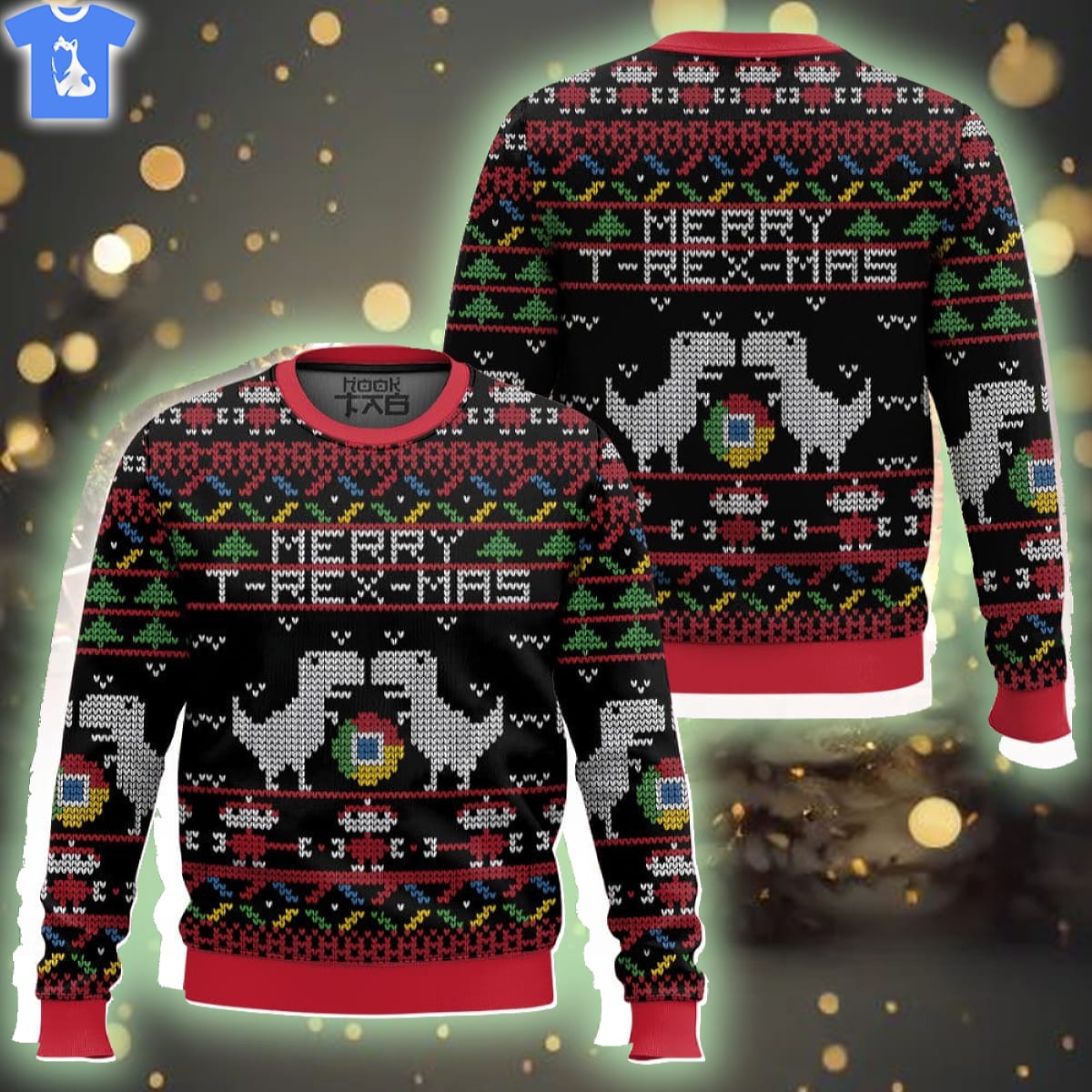 Google Chrome T-rex-mas Ugly Christmas Sweater