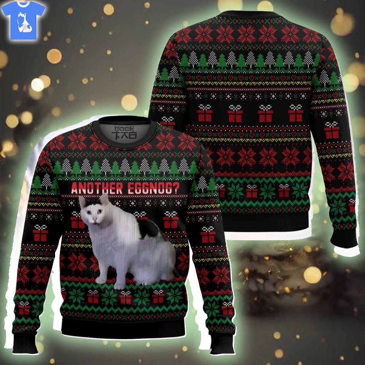 Huh Cat Ugly Christmas Sweater Another Eggnog Huh