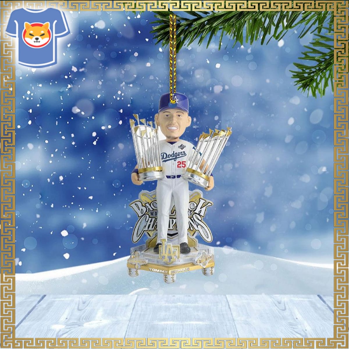 Tommy Edman Los Angeles Dodgers 2025 World Series Champions Celebration Bobblehead Ornament Tommy Edman Los Angeles Dodgers 2025 World Series Champions Celebration Bobblehead Ornament